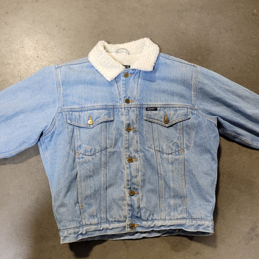Vintage GIORDANO BLUES Sherpa Lined Mens Denim Trucker Jacket Small 90's